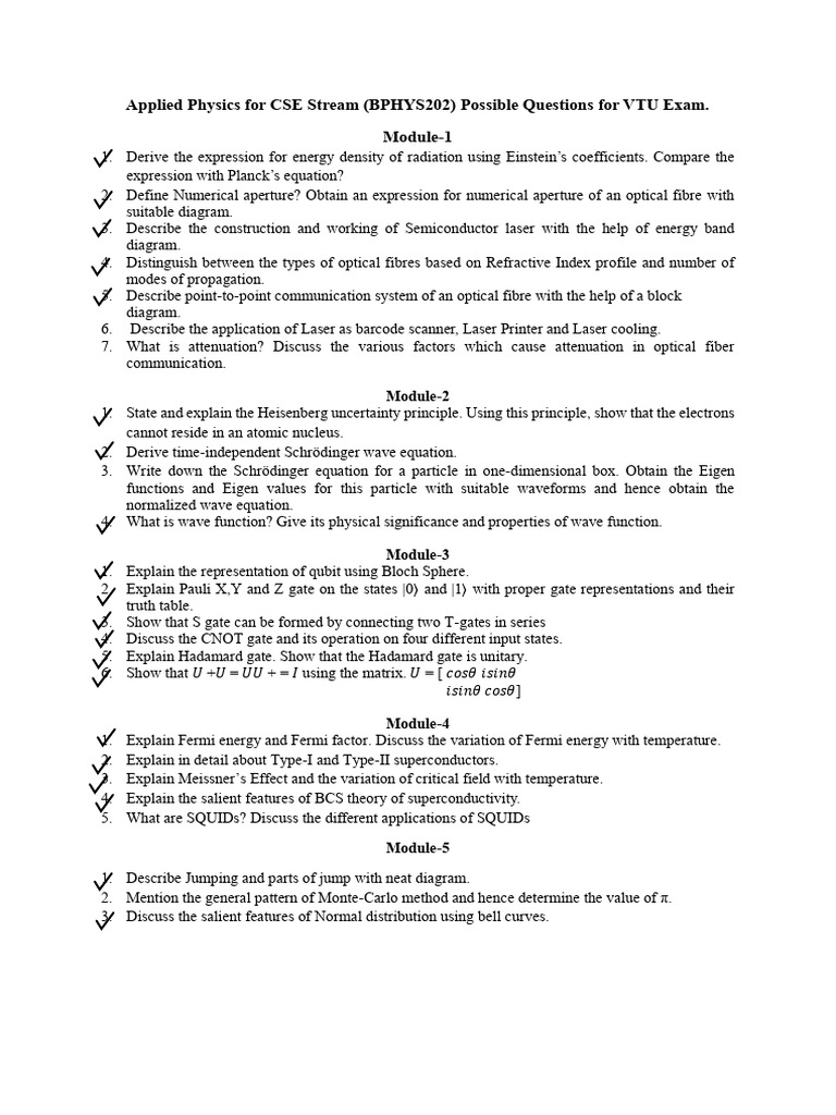 Possible Questions for VTU[1] | PDF | Waves | Schrödinger Equation
