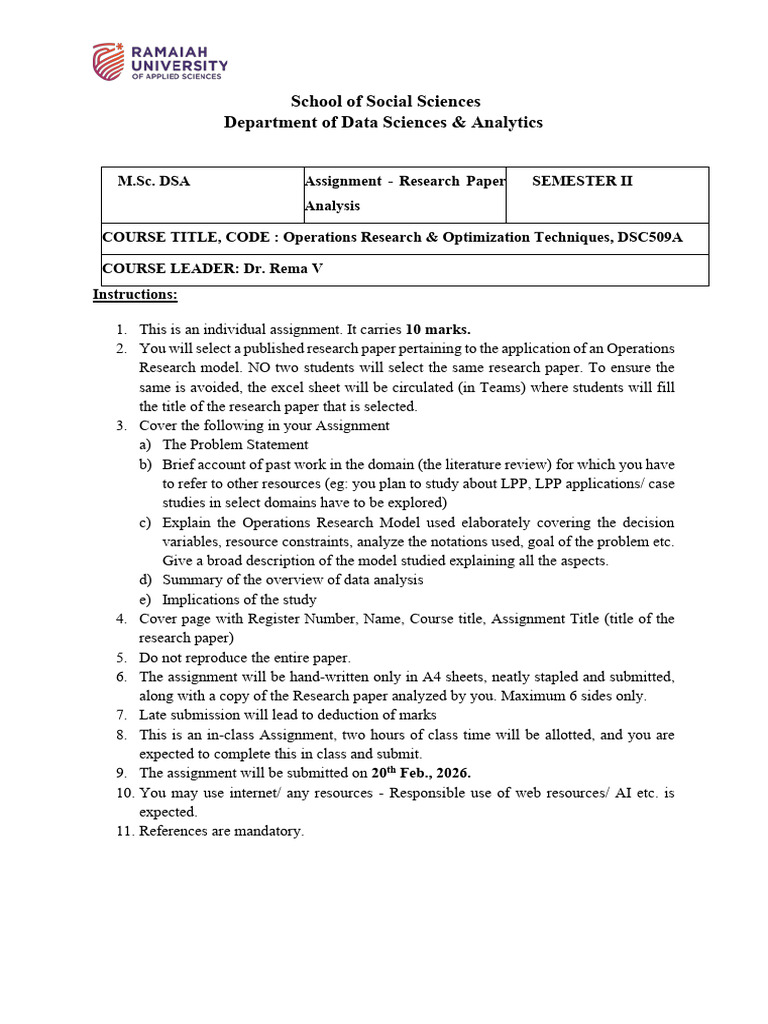 Assignment or&OT 1 | PDF
