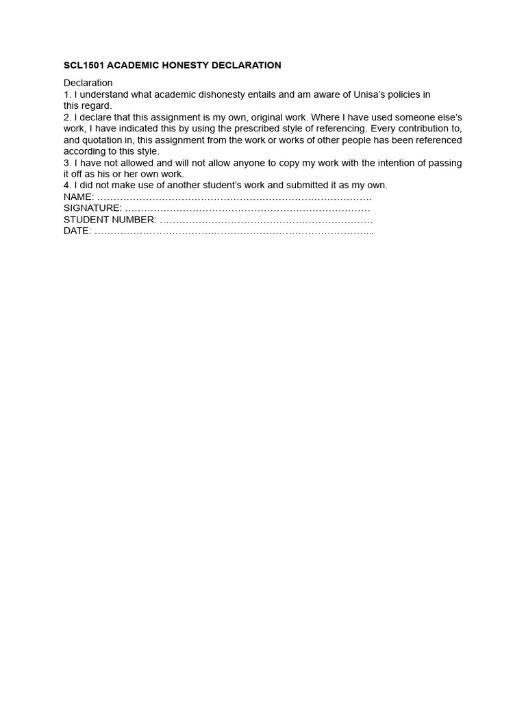 Academic Honesty Declaration Form | PDF