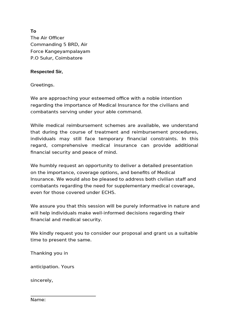 Medical Insurance Proposal Letter A4 | PDF