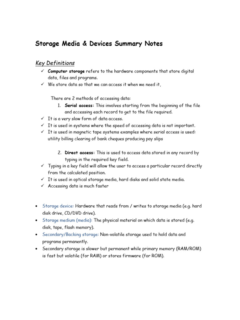 IGCSE ICT Storage Notes | PDF | Computer Data Storage | Usb Flash Drive