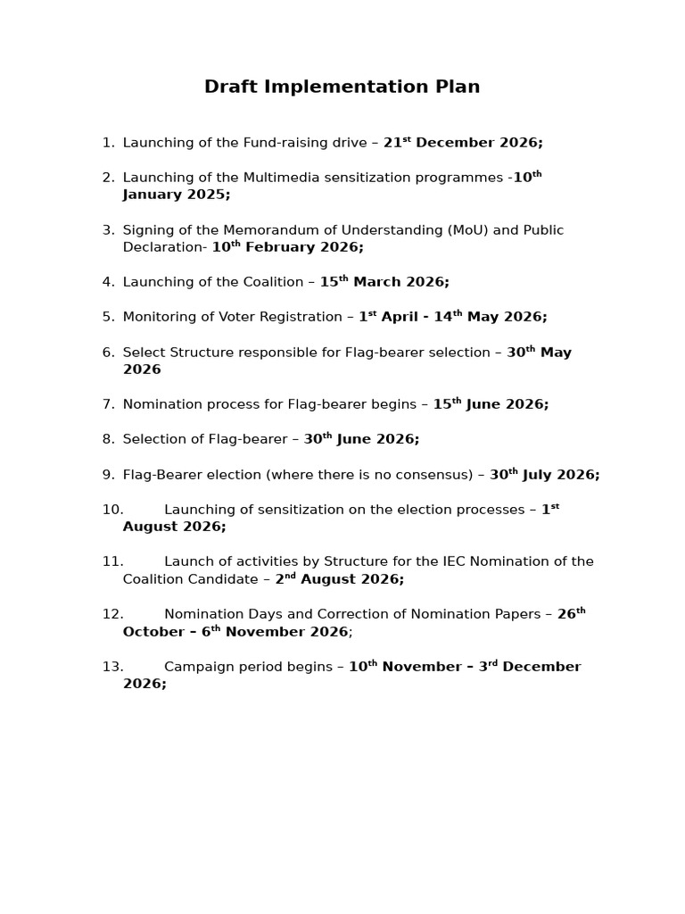 Draft Implementation Plan - Coalition Building and Election | PDF