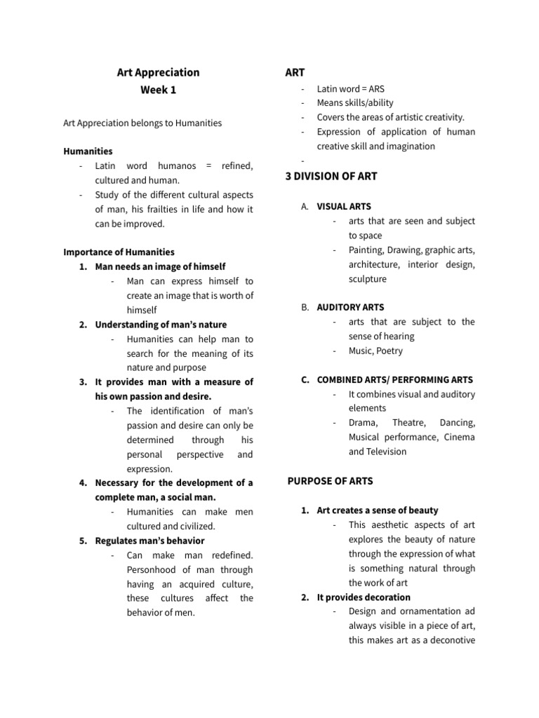 Art Appreciation- Week 1 | PDF | The Arts | Humanities