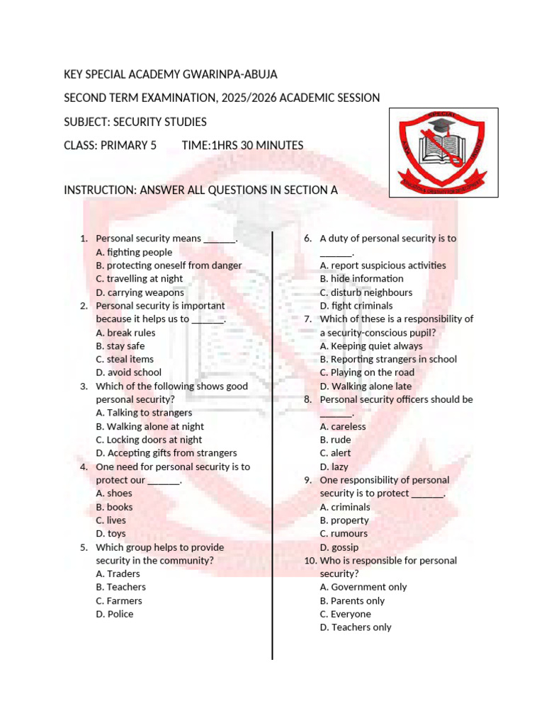 Primary 5 Security Studies | PDF | Crimes | Crime & Violence