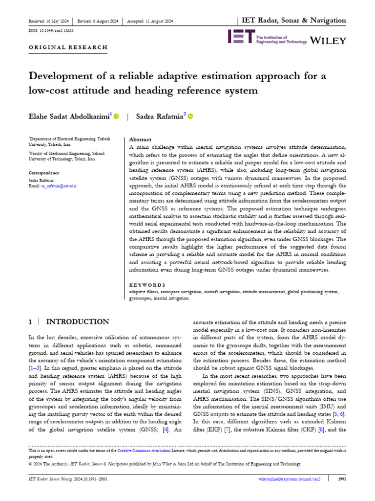 Development of A Reliable Adaptive Estimation Appr | PDF | Inertial ...