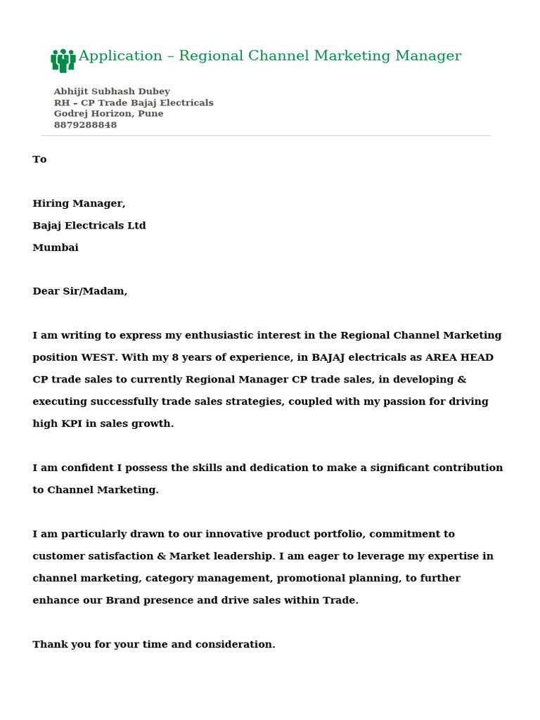 Cover Letter Regional Manager CMM | PDF
