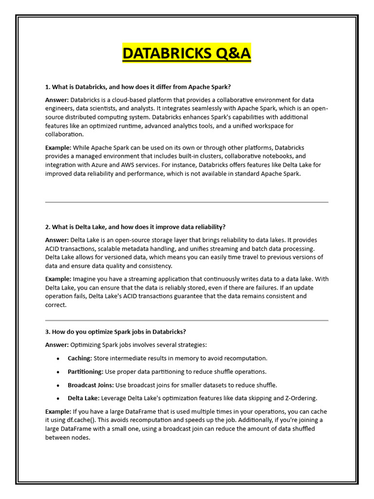 Databricks Interview Q A 1763798932 | PDF | Apache Spark | Computer Cluster
