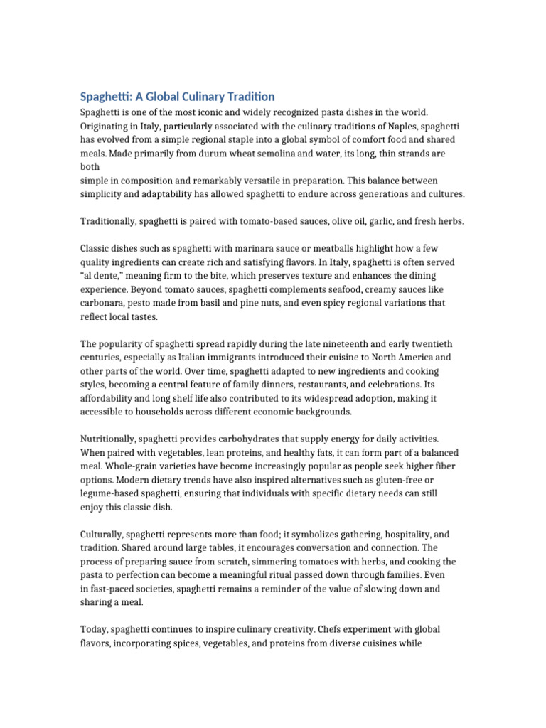 Spaghetti Essay 3000 Characters With Graphs | PDF | Spaghetti | Cuisine