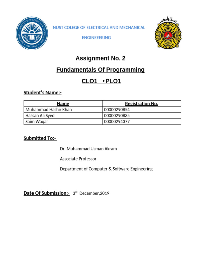 Assignment 1 by NC M Hashir Khan,Saim Waqar & Hassan Ali Syed | PDF ...