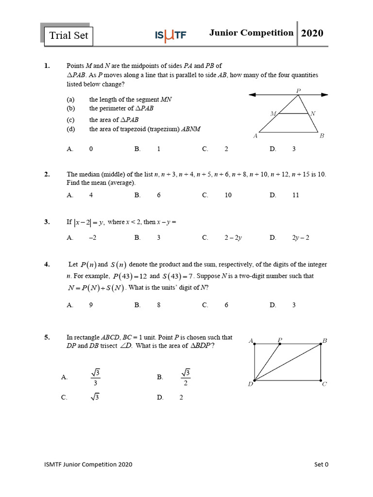 ISMTF Junior Mathematics Competition | PDF | Circle | Triangle