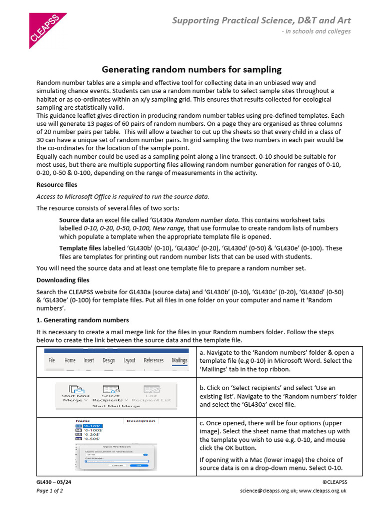 GL430 Generating Random Numbers For Sampling | PDF | Computer File ...
