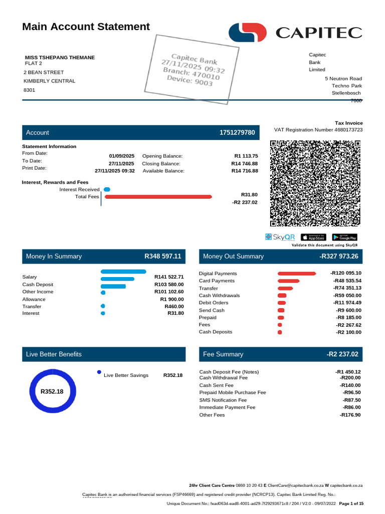 Capitec Statement June PDF Debit Card Credit Card