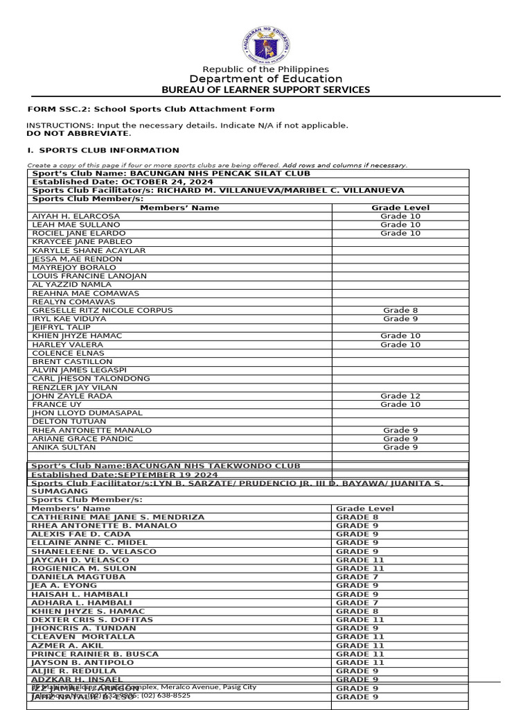 Bacungan NHS FORM SSC.2 School Sports Club Attachment Form v1 1 3 (1 ...