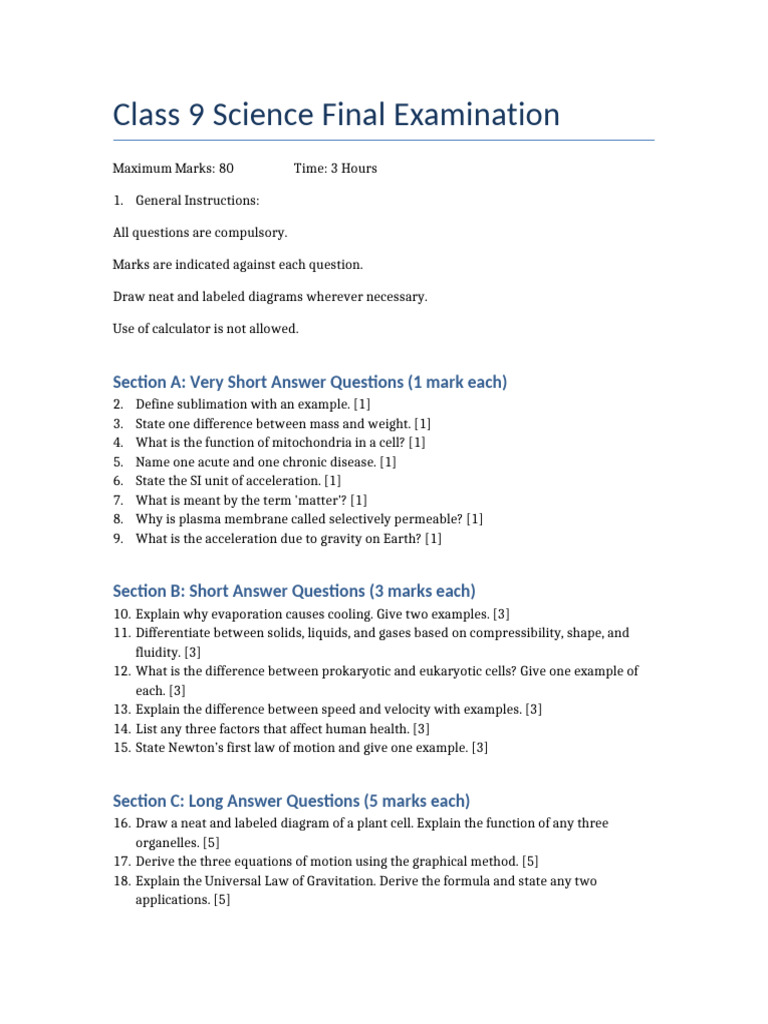 Class9 Science Final Exam Paper | PDF