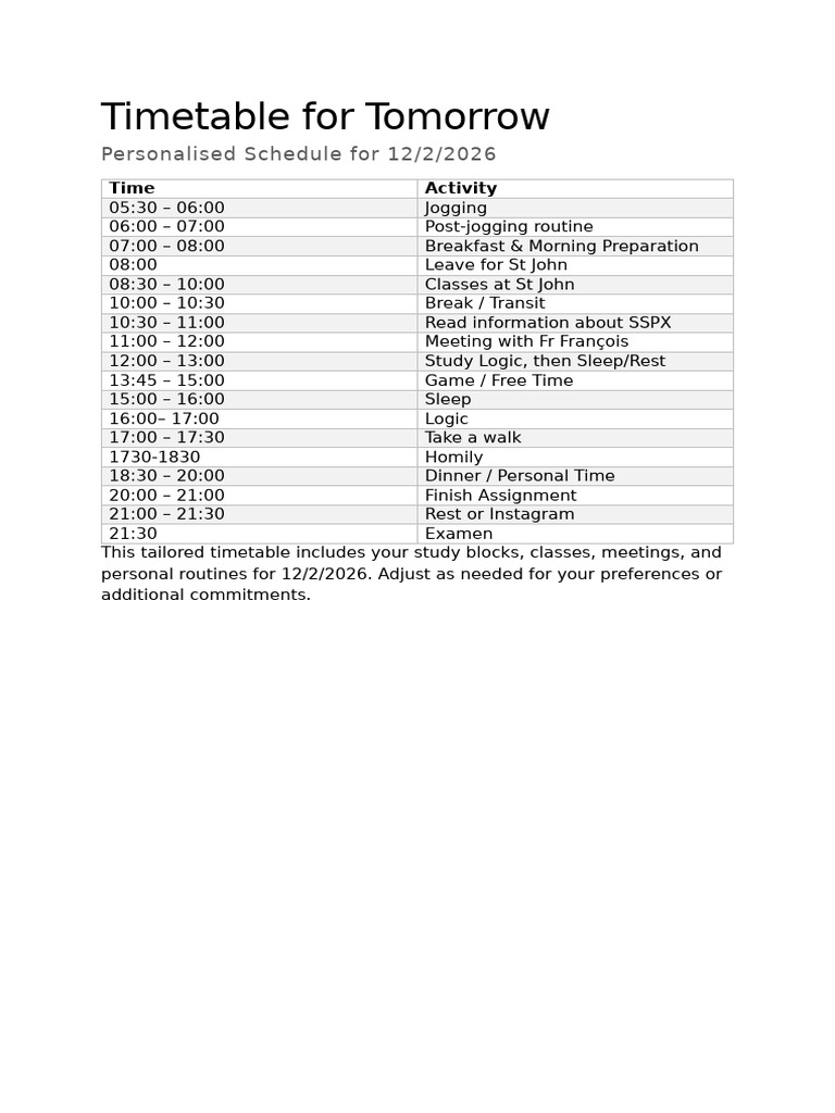 Timetable | PDF