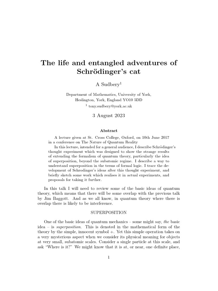 The Life and Entangled Adventures of Schrodingers Cat | PDF | Wave ...