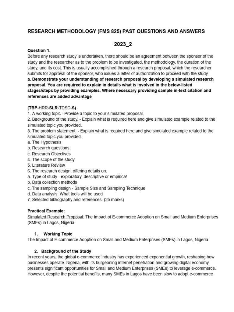 Research Methodology (Fms 825) Past Questions and Answers | PDF ...