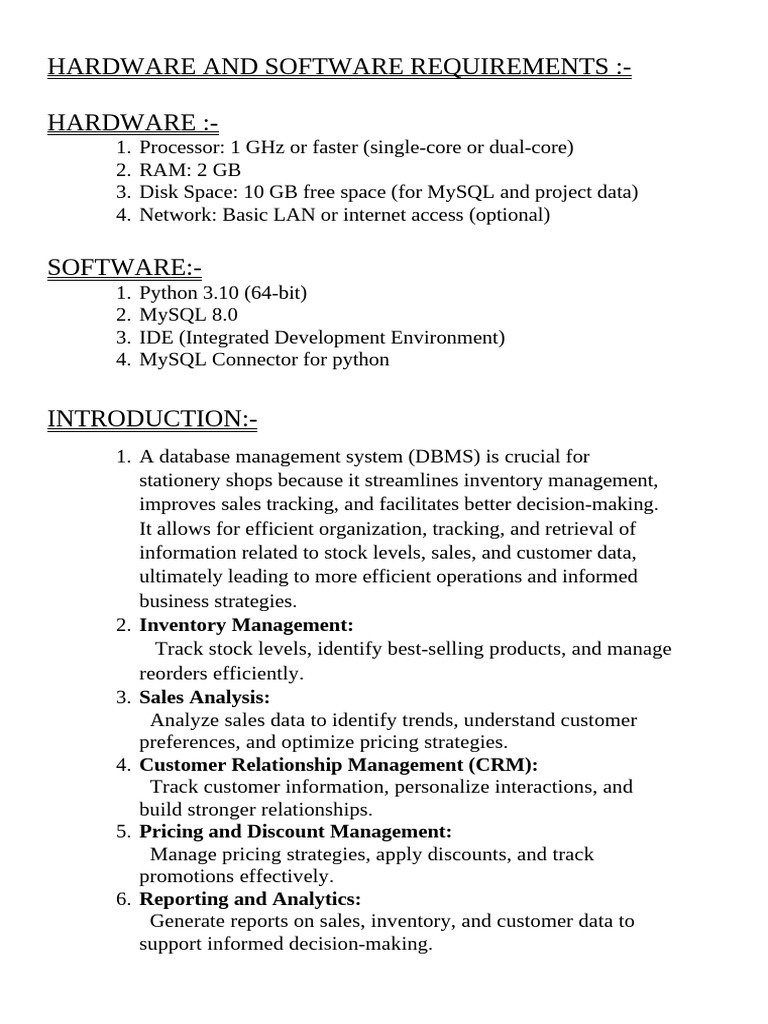 HARDWARE AND SOFTWARE REQUIREMENTS Class-12 | PDF | Databases | My Sql