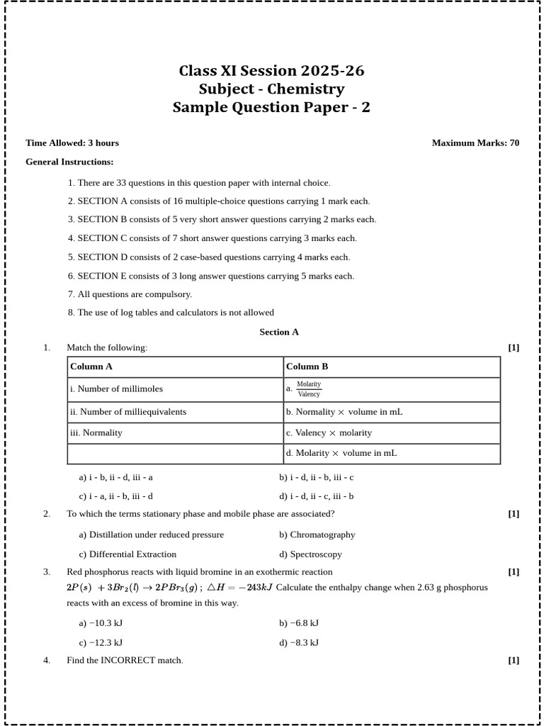 Class 11 Chemistry FST 2026 Set 2 | PDF | Atomic Orbital | Chemical Bond