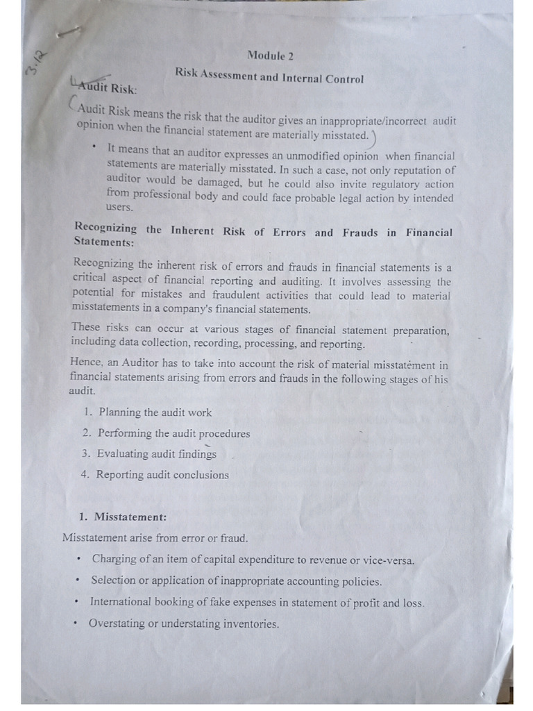 Unit 2 - Risk Assessment and Internal Control | PDF