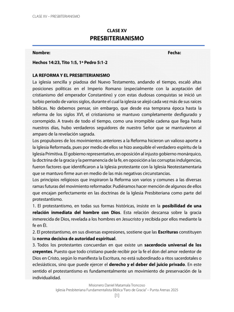 Historia Del Presbiterianismo | PDF | protestantismo | presbiterianismo