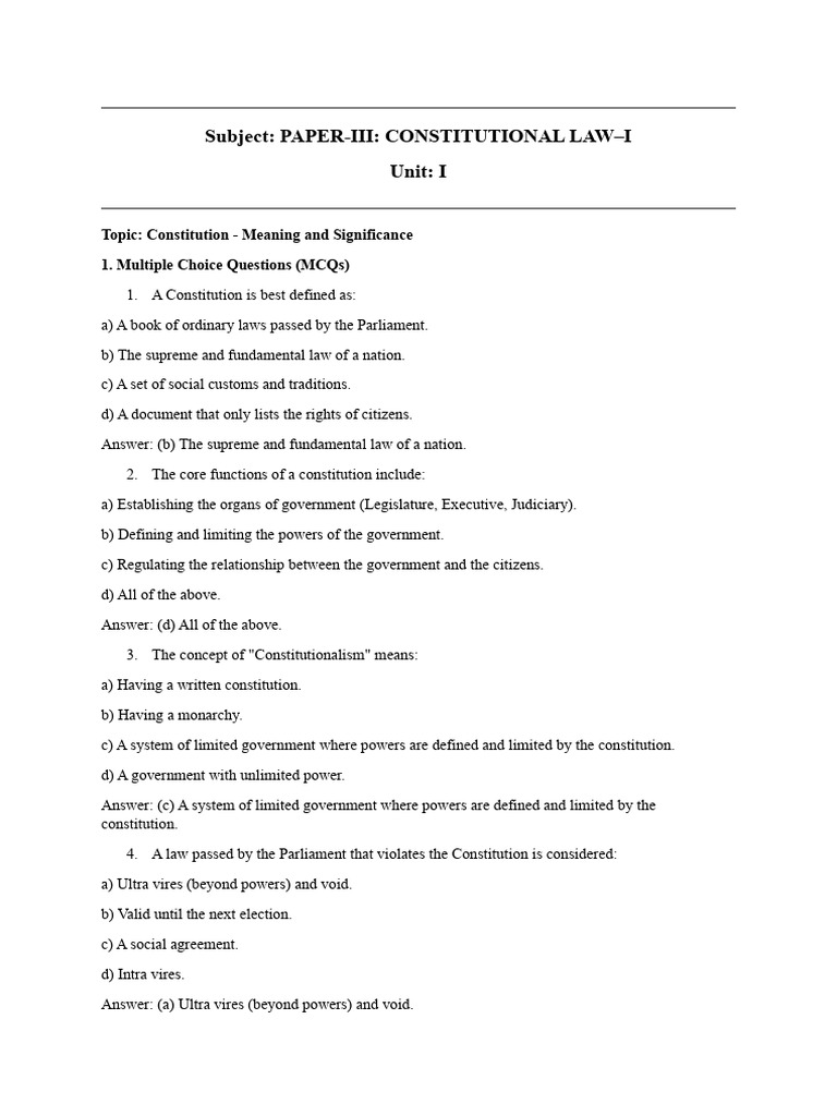 Constitutional Law - I For Internal Exams | PDF | Constitution ...