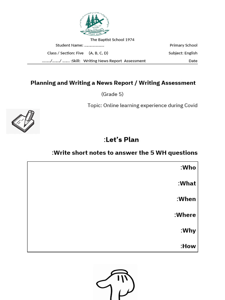 Writing A News Report - Writing Assessment (Grade 5) | PDF | Human ...