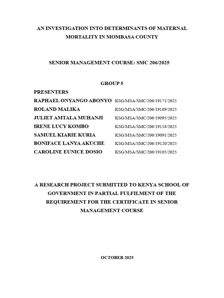 Final Report SMC - October 2025 Group 5 On Health | PDF | Maternal ...
