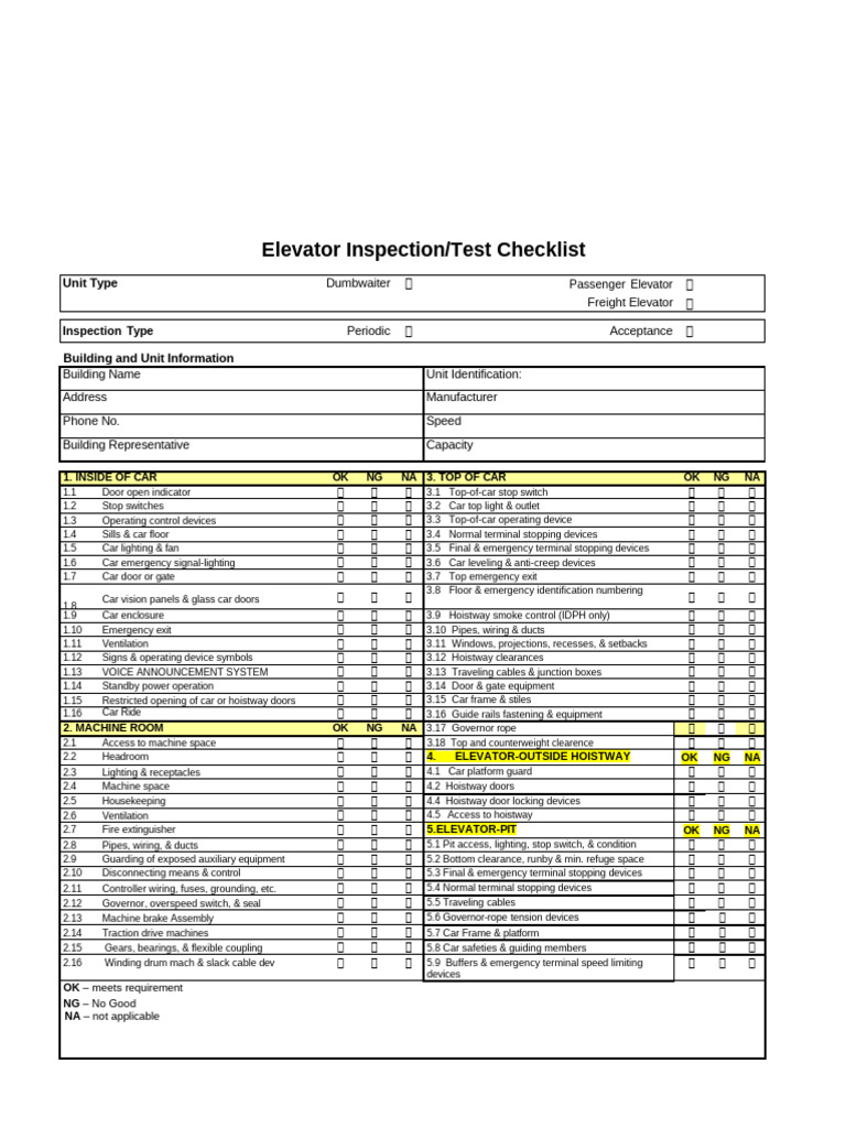 Inspection Template | PDF | Elevator | Machines