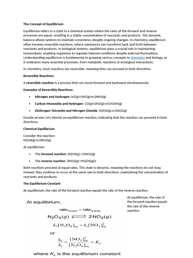 The Concept of Equilibrium | PDF | Chemical Equilibrium | Acid