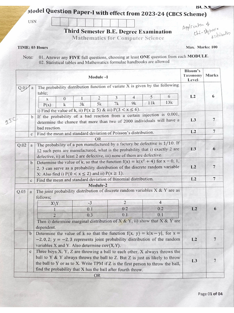 Model Question Paper 1 (BCS301) | PDF