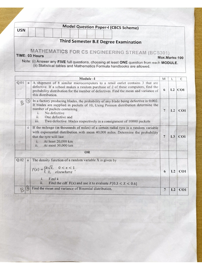Model Question Paper Maths (BCS301) | PDF