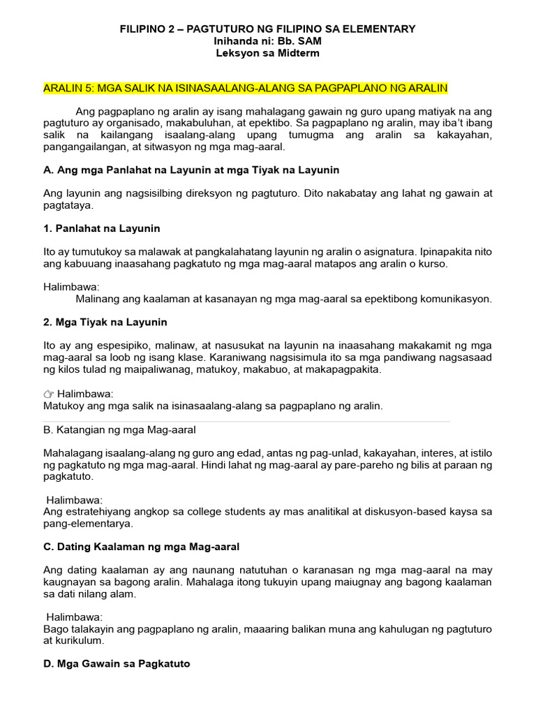 Filipino 2 Midterms Lessons | PDF