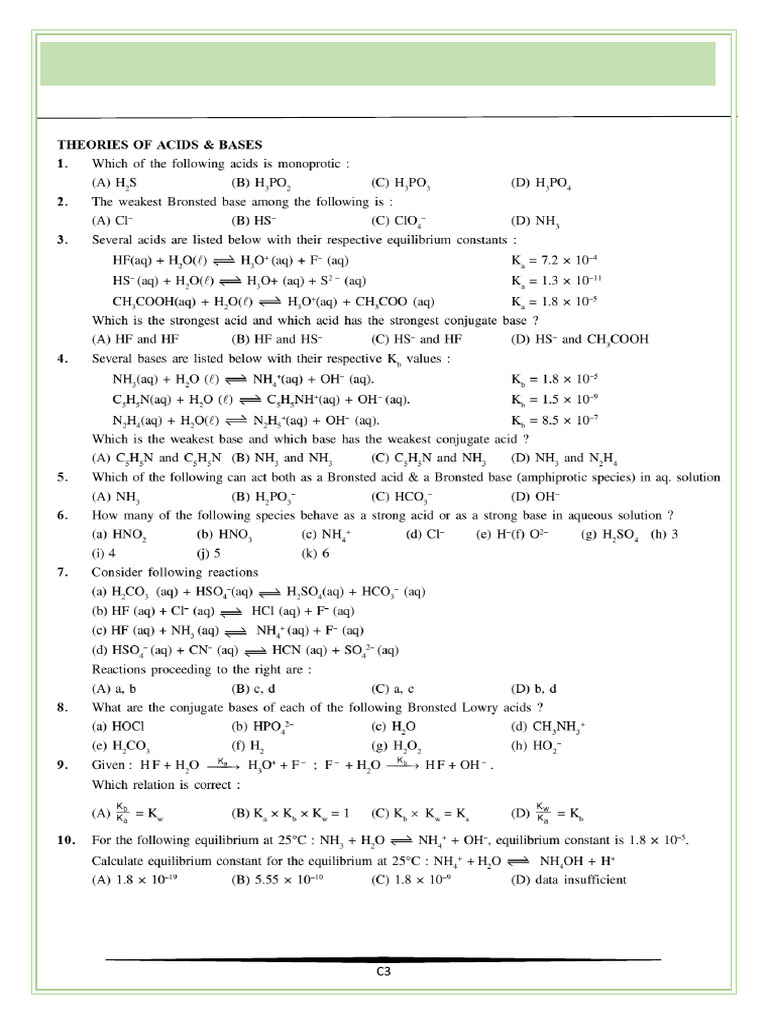 Ionic Equilibrium Practice Sheet | PDF