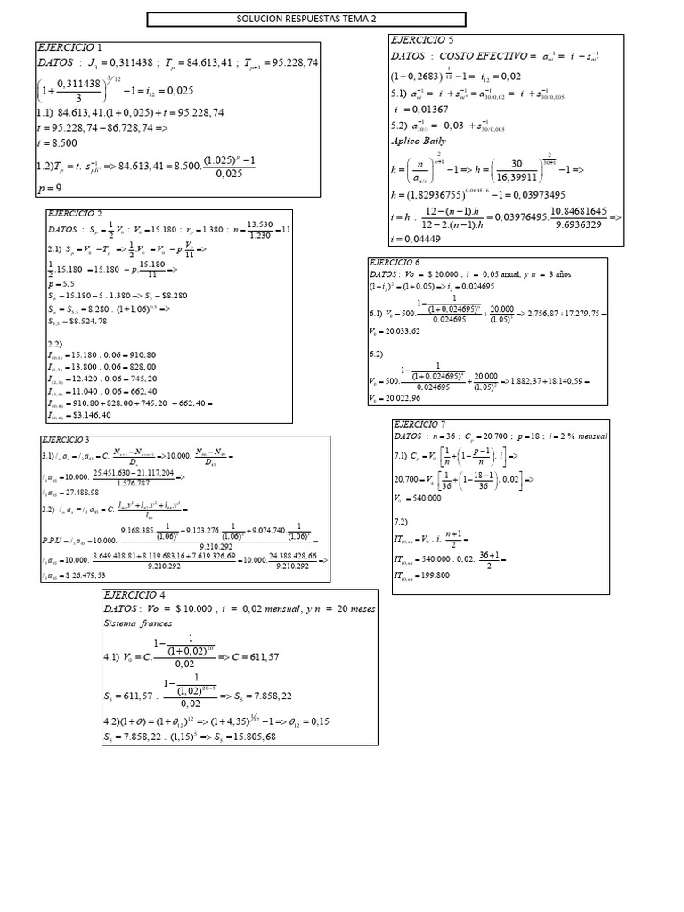 Solucion TEMA 2 2do Parcial Matematica Financiera FCEyS | PDF
