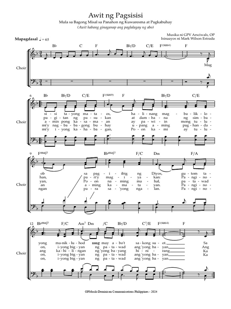 Awit NG Pagsisisi Choral Arrangement | PDF