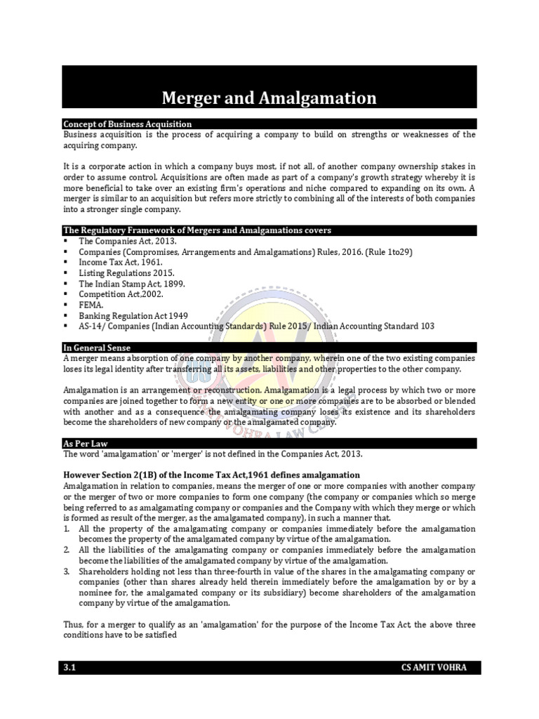 Merger and Amalgamation | PDF | Mergers And Acquisitions ...