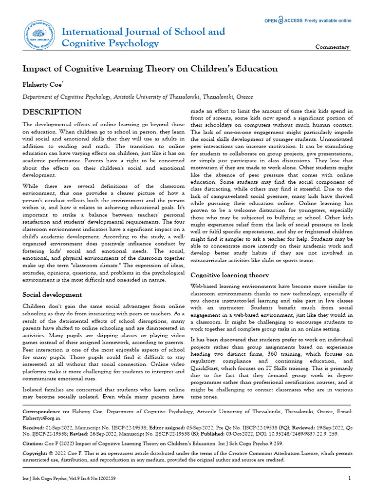 Impact of Cognitive Learning Theory on Childrens Education (1) | PDF ...