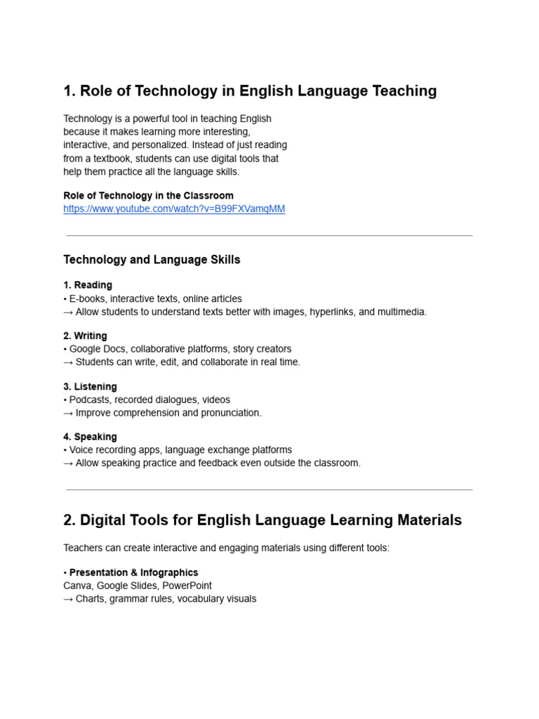 Role of Technology in English Language Teaching | PDF | Language ...