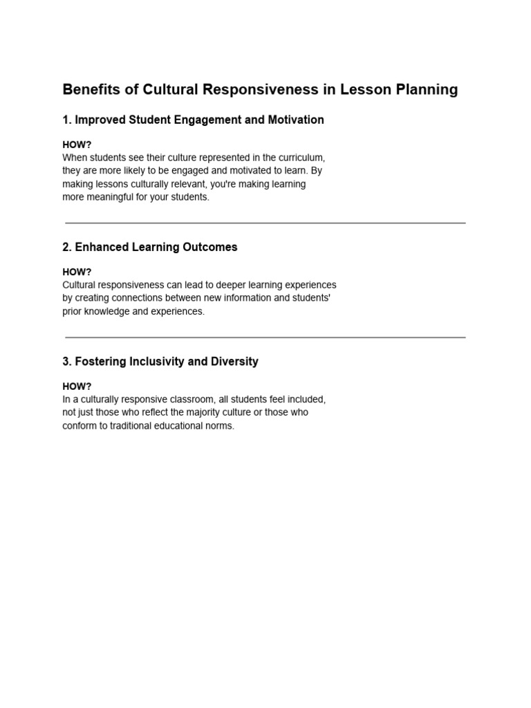Benefits of Cultural Responsiveness in Lesson Planning | PDF
