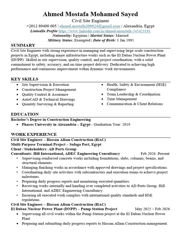 Ahmed Mostafa Mohamed - CV (1) | PDF | Egypt