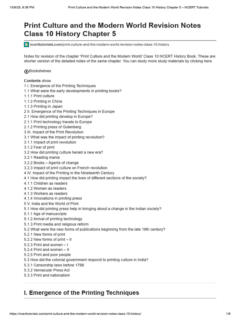 Print Culture and The Modern World Revision Notes Class 10 History ...