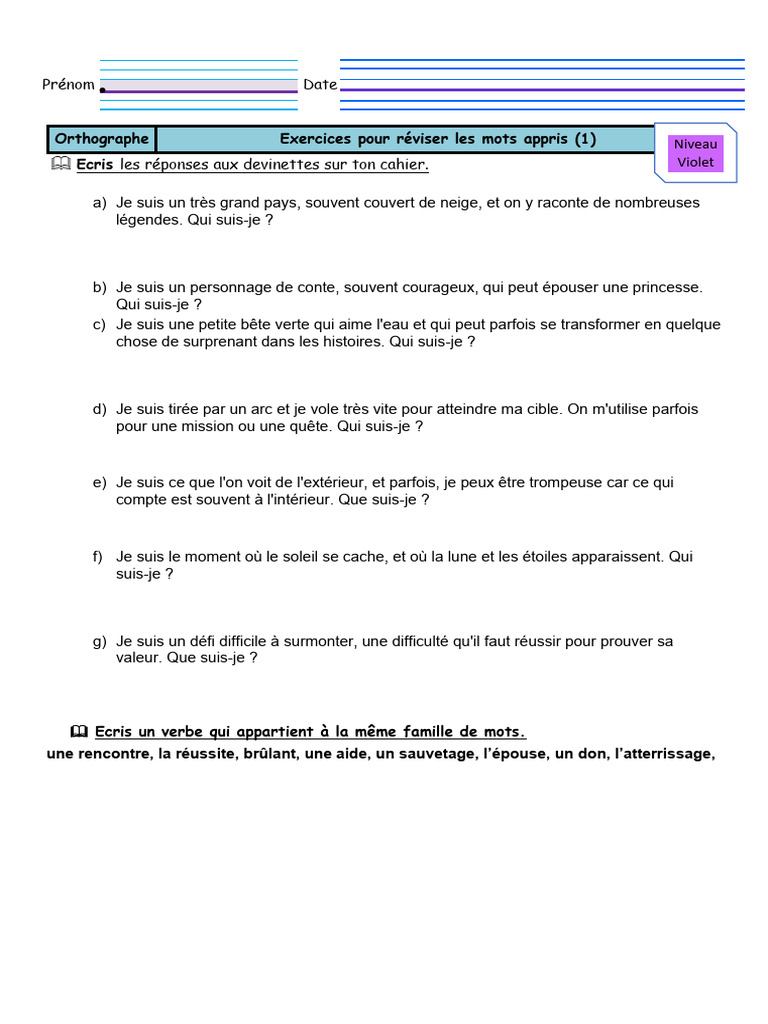 Exercices Pour Réviser Dictée 2 | PDF | Fées