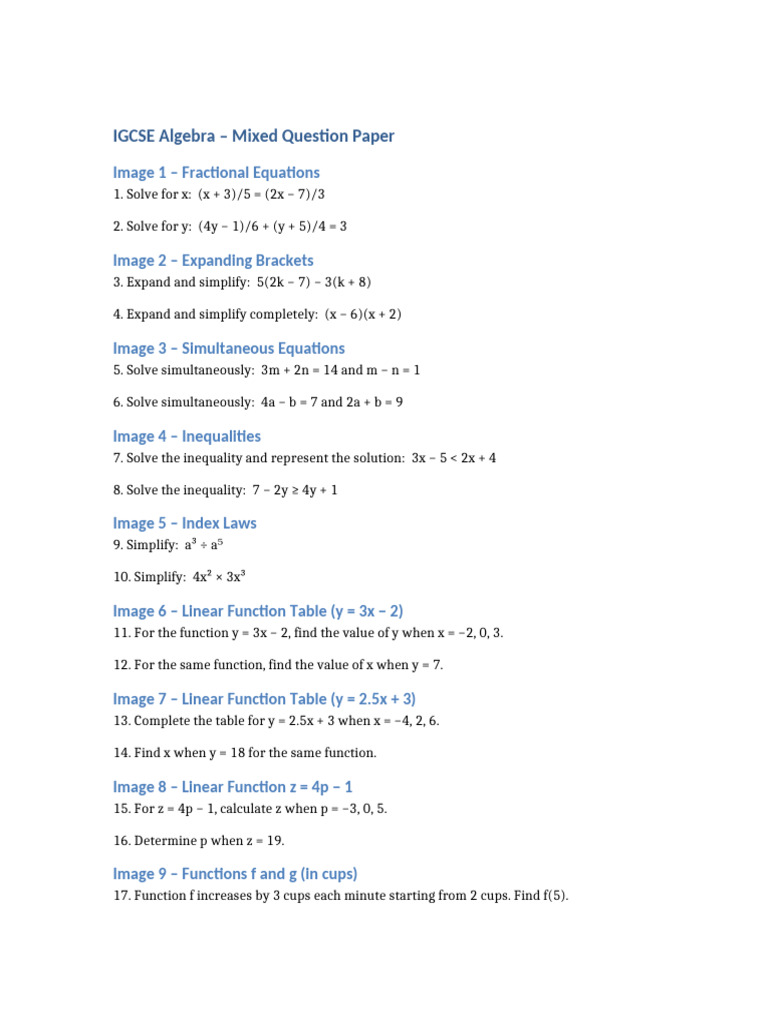 IGCSE Algebra Question Paper V2 | PDF