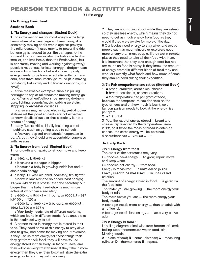 7I_Pearson Answers_Textbook & Activity Pack | PDF | Fuels | Power Station