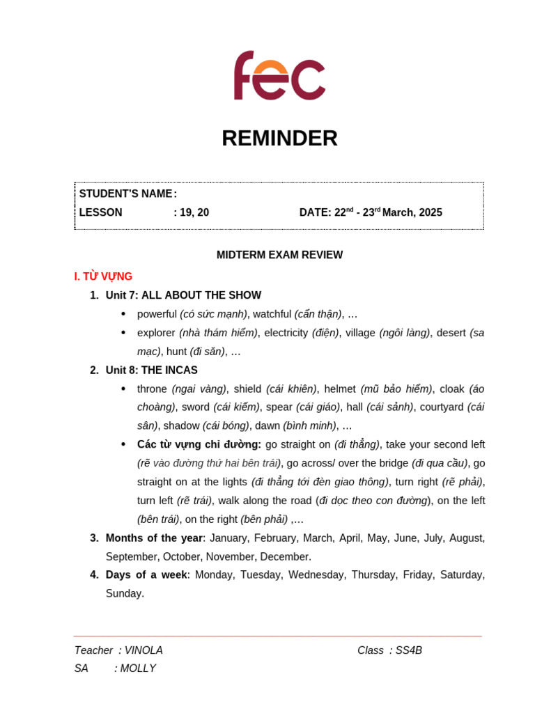 Ss4b-Reminder Final Test | PDF