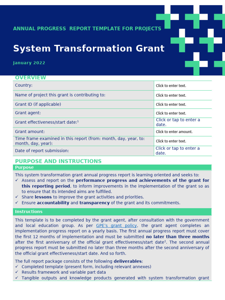 Annual Progress Report Template For System Transformation Grant | PDF ...