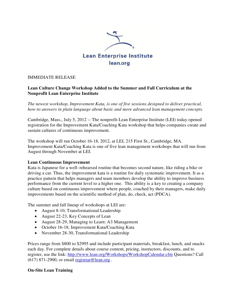 Lean Improvement Kata Workshop 2012 | PDF | Lean Manufacturing | Kata