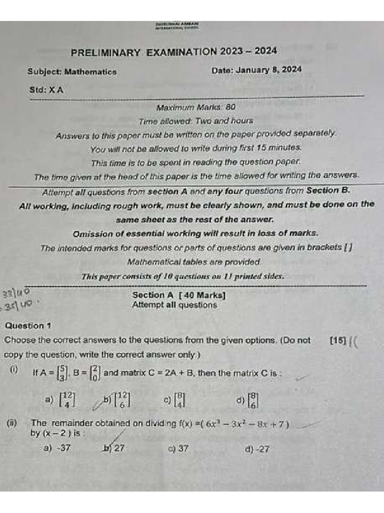 Dhirubhai Ambani Math 2023-24 | PDF