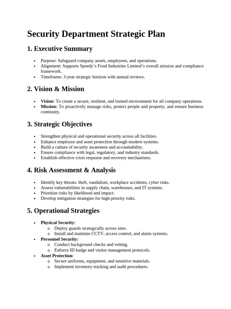 Security Department Strategic Plan | PDF | Regulatory Compliance ...